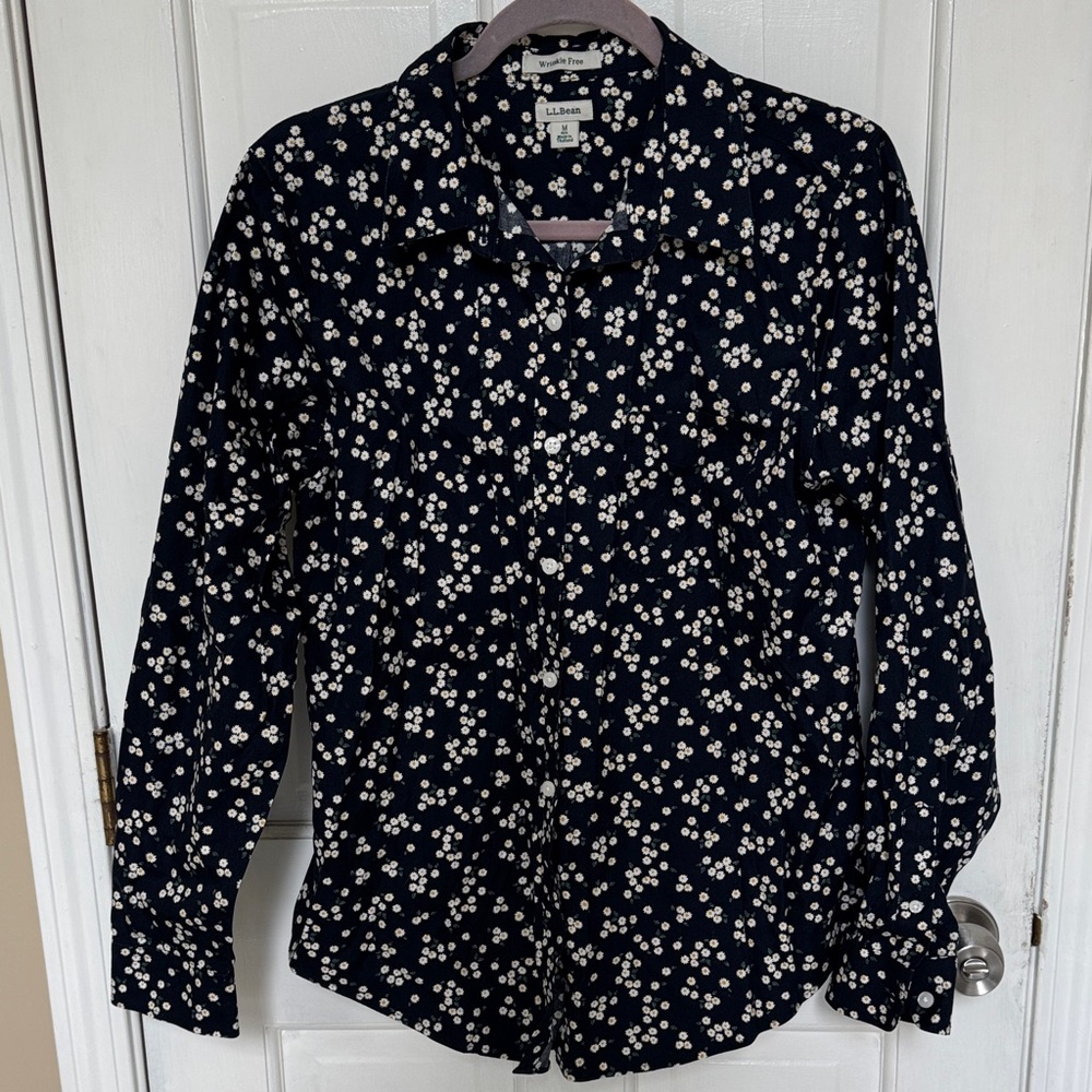 L.L. Bean Dark Blue Floral Shirt